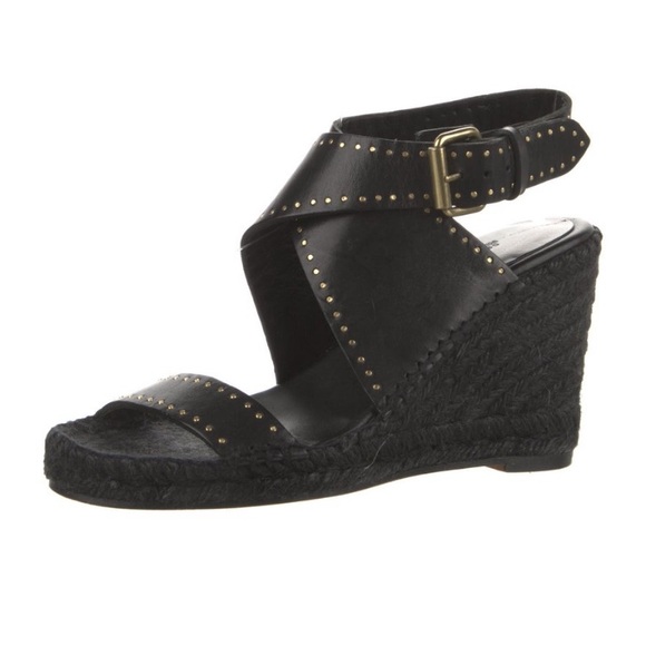 NWT Ladies ISABEL MARANT Black Leather Espadrilles Crossover Straps & Buckles - Picture 1 of 5